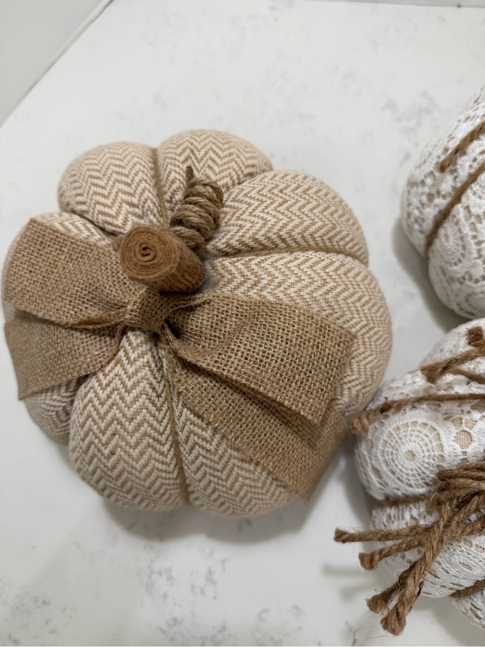 Neutral Lace and Burlap Decorative Pumpkins - Set of 3 - Picture 8 of 13